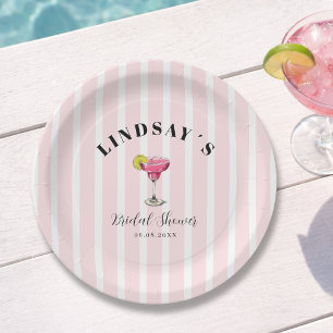 Pink Stripe Cocktail Bridal Shower Paper Plates