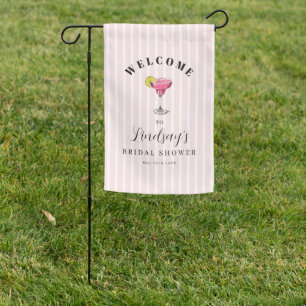 Pink Stripe Cocktail Bridal Shower Party  Garden Flag