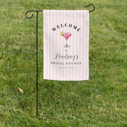 Pink Stripe Cocktail Bridal Shower Party  Garden Flag