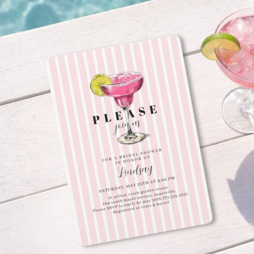 Pink Stripe Cocktail Bridal Shower Party Invitati Invitation