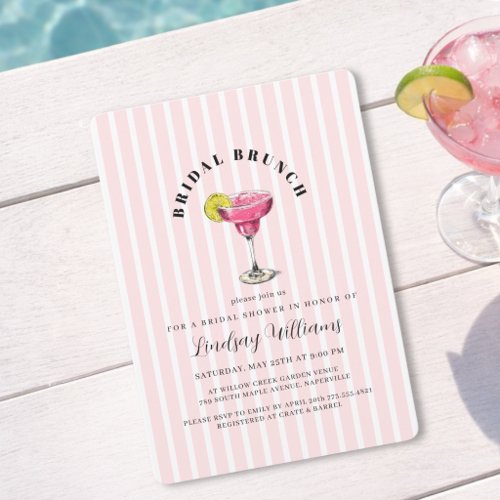 Pink Stripe Cocktail Bridal Shower Party Invitatio Invitation