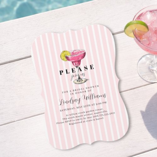 Pink Stripe Cocktail Bridal Shower Party Invitation