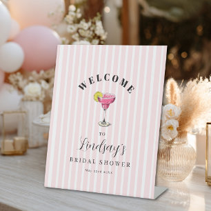 Pink Stripe Cocktail Bridal Shower Party  Pedestal Sign