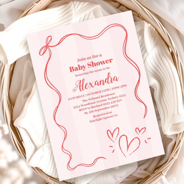 Pink Stripe Coquette Bow  Baby Shower Invitation (Creator Uploaded)
