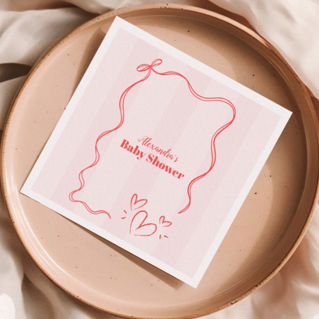 Pink Stripe Coquette Bow  Baby Shower Napkins (Creator Uploaded)