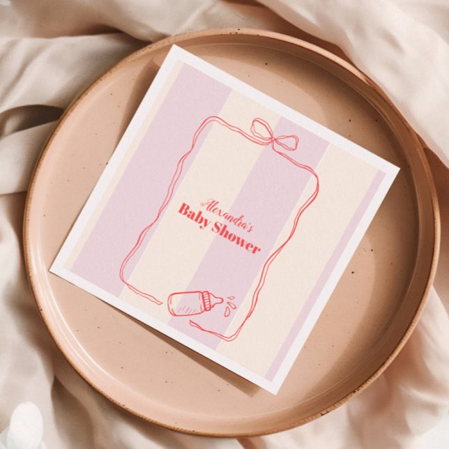 Pink Stripe Coquette Bow  Baby Shower Napkins (Creator Uploaded)