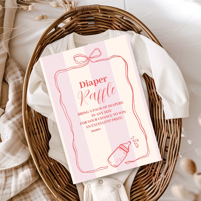 Pink Stripe Coquette Bow  Diapper Raffle  Enclosure Card (Creator Uploaded)
