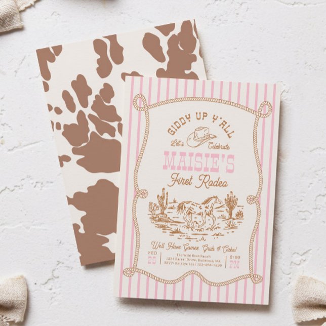 Pink Stripe Cowgirl Birthday Invitation  (Creator Uploaded)