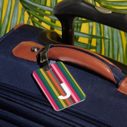 Pink Stripe Customizable Initial Luggage Tag