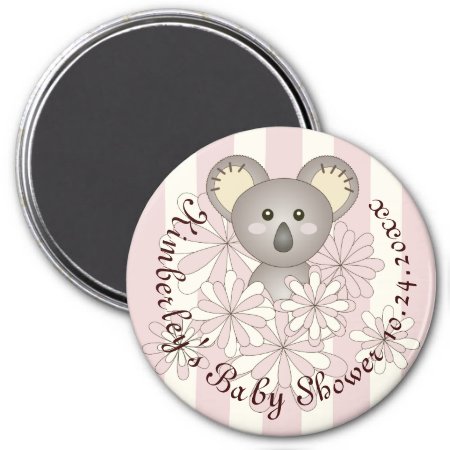 Pink Stripe Cute Koala Girl Baby Shower Favor Magnet