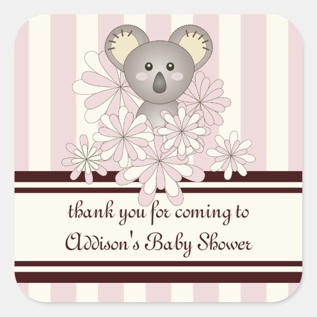 Pink Stripe Cute Koala Girl Baby Shower Thank You