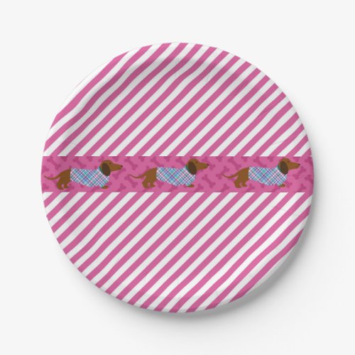 Pink Stripe Dachshund Paper Plates