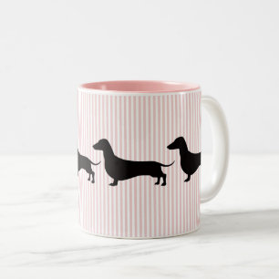 Pink Stripe Dachshund Two-Tone Coffee Mug