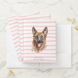 Pink Stripe Dog Lover Personalized Pocket Folder