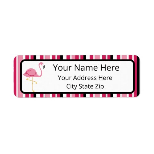 Pink Stripe Flamingo Return Address Label