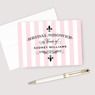Pink Stripe Fleur de Lis Bridal Shower Wedding Letterpress Thank You Card