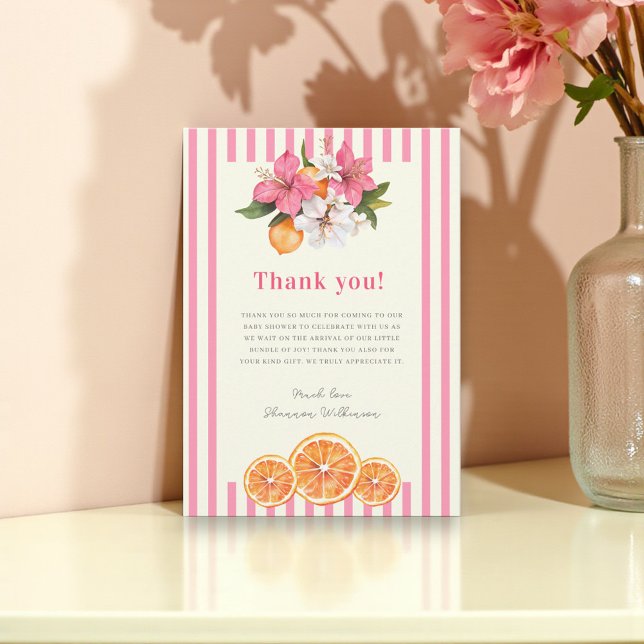 Pink Stripe Floral Baby Shower Thank You card (Creator Uploaded)