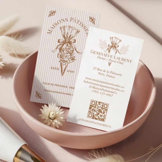 Pink Stripe Floral Baking Pastry Piping Bag Bakery Business Card (Pink Stripe Floral Baking Pastry Piping Bag Bakery Business Card)