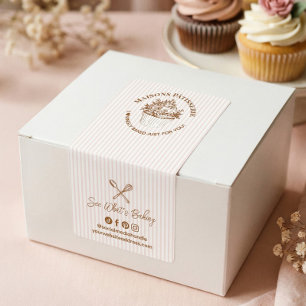Pink Stripe Floral Cupcake Thank You Bakery Seal Label