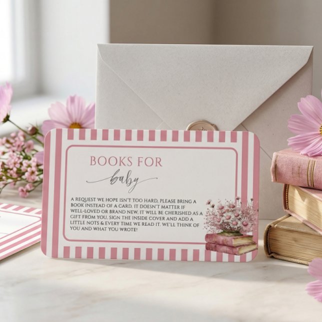 Pink Stripe Floral New Chapter Begins Baby shower Enclosure Card (Creator Uploaded)