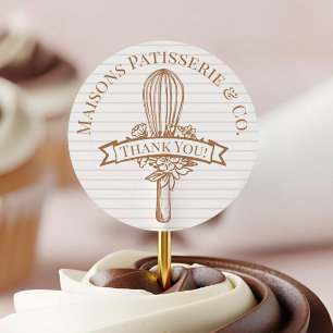 Pink Stripe Floral Whisk Pastry Bakery Thank You Classic Round Sticker