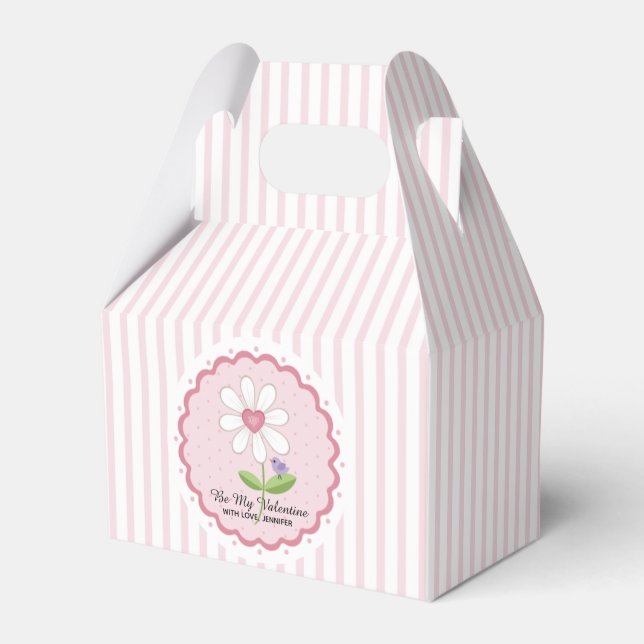 Pink Stripe Flower and Heart Valentine Favor Boxes (Front Side)