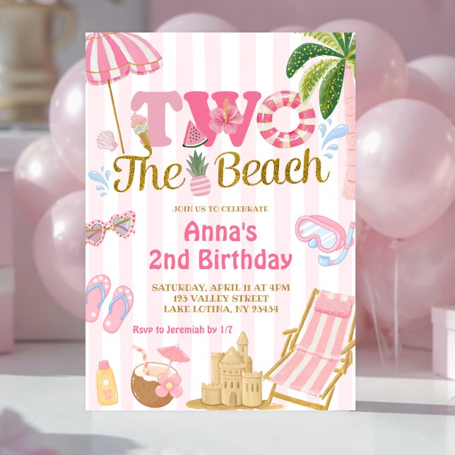 Pink Stripe Fun Two the beach invitation (Creator Uploaded)