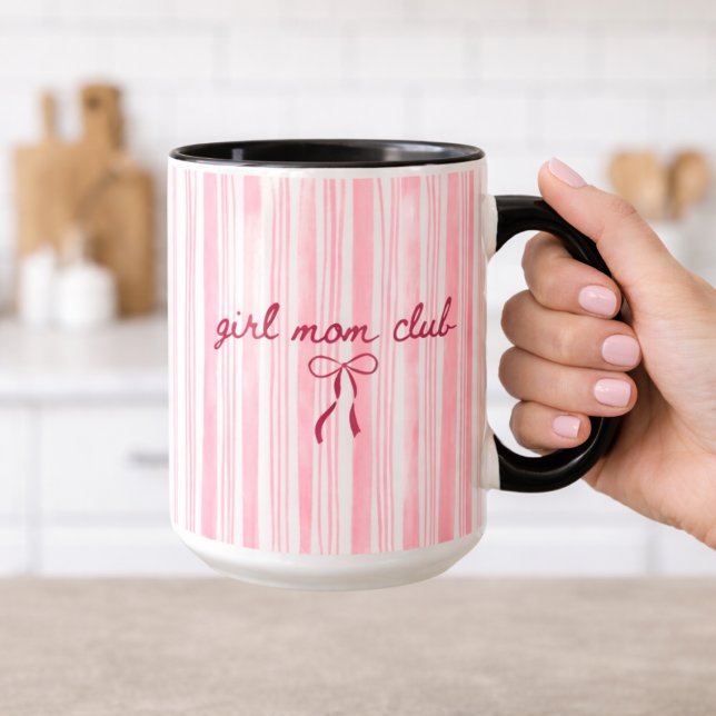 Pink Stripe Girl Mom Club  Mug (Creator Uploaded)