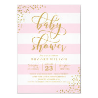 Pink Stripe Glitter Dots Baby Shower Invitation