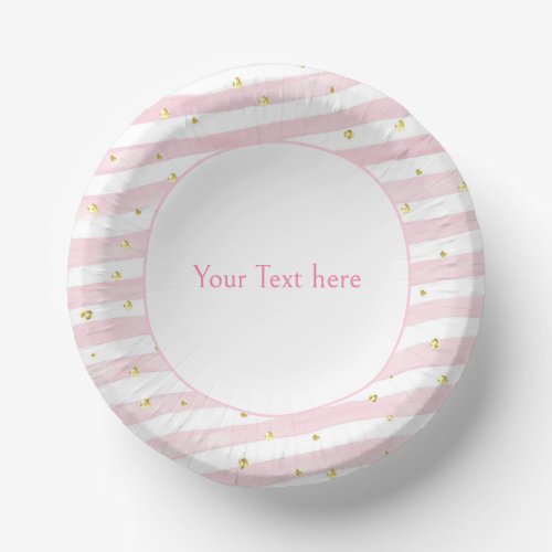 Pink stripe gold glitter dots birthday party guest paper bowls