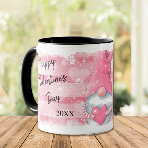 Pink Stripe Heart Gnome Valentine Mug
