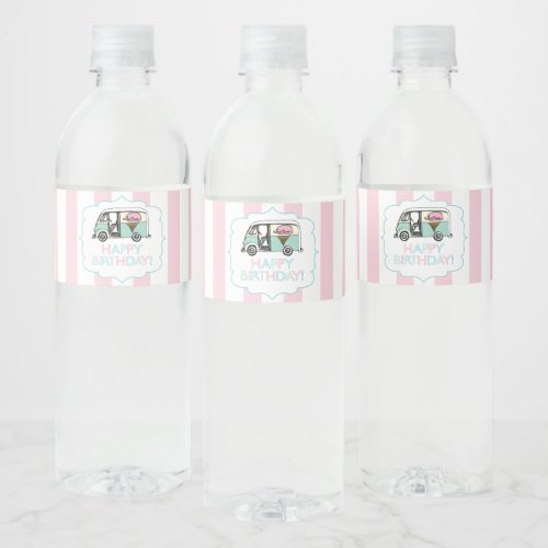 Pink Stripe Ice Cream Birthday Water Bottle Labels