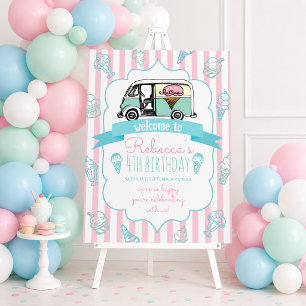 Pink Stripe Ice Cream Birthday Welcome Sign
