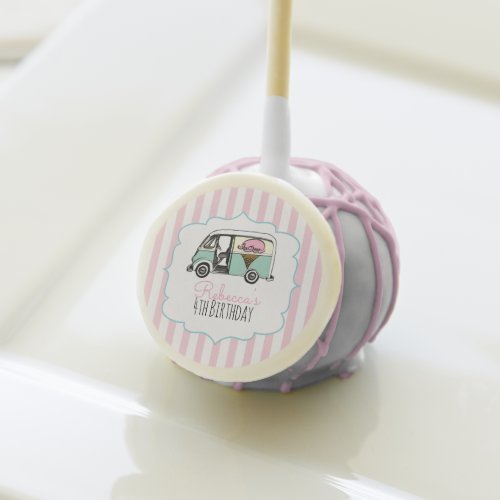 Pink Stripe Ice Cream Truck Birthday Cake Pop