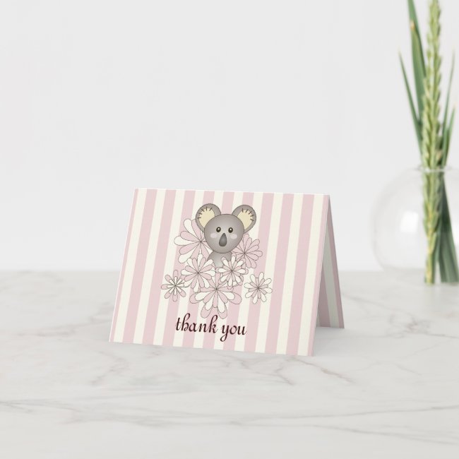 Pink Stripe Kids Cute Baby Koala Thank You Card
