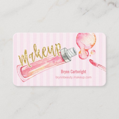 Pink Stripe Makeup Appointment Card with Lipgloss