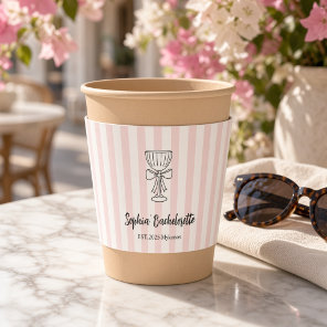 Pink Stripe Martini Glass Bow Bachelorette  Coffee Cup Sleeve
