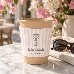 Pink Stripe Martini Glass Bow Bachelorette Coffee Cup Sleeve