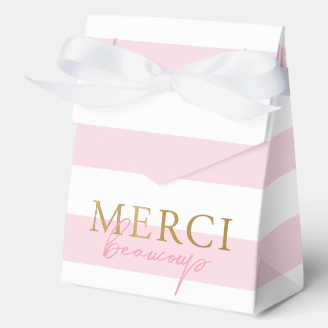 Pink Stripe Merci Beaucoup  Favor Boxes (Front)