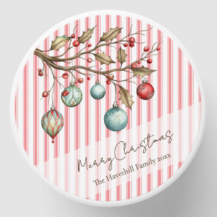 Pink Stripe Merry Christmas Family Name Mini Candle Favors