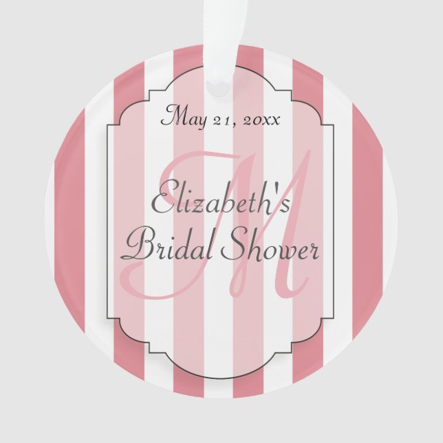 Pink Stripe Monogram Initial Personalized Ornament (Front)