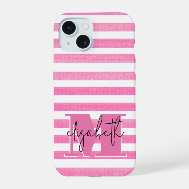 Pink Stripe Monogrammed Iphone Case (Back)
