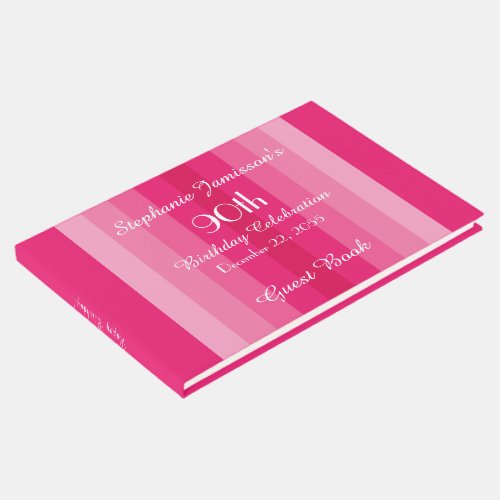 Pink Stripe Name 90th Birthday Party Memory Guest Book