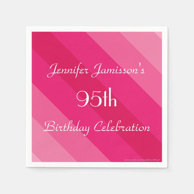 Pink Stripe, Name, 95th Birthday Party Paper Napkins (Front)