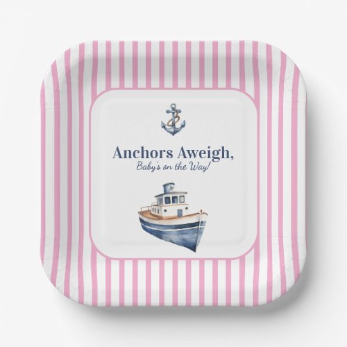 Pink Stripe Nautical Baby Shower Plates