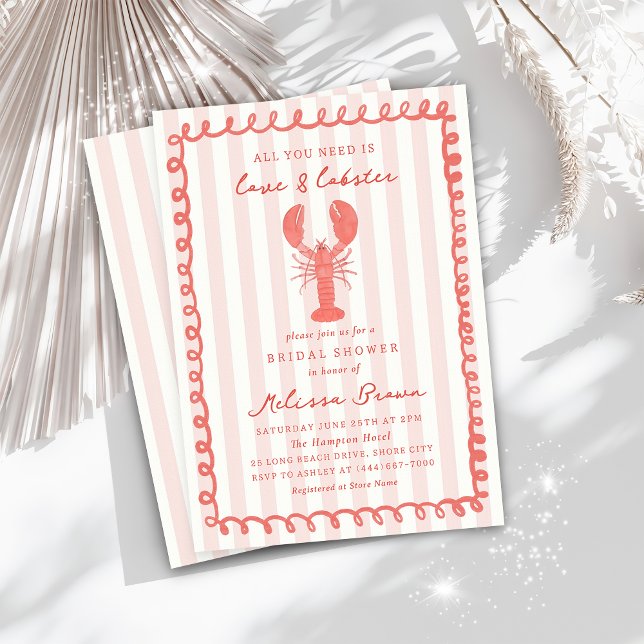 Pink Stripe Nautical Lobster Bridal Shower Invitation (Creator Uploaded)