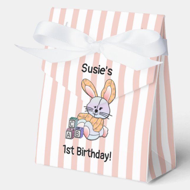 Pink Stripe Nursery Art - Bunny  Favor Boxes (Front)