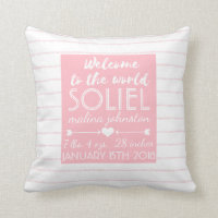 Pink Stripe Nursery Welcome to the World Baby Pillow