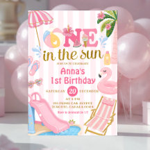 Pink Stripe One in the sun Pool party Birthday