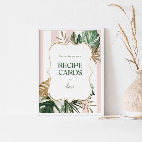 Pink stripe palm leave your recipe card here poster
